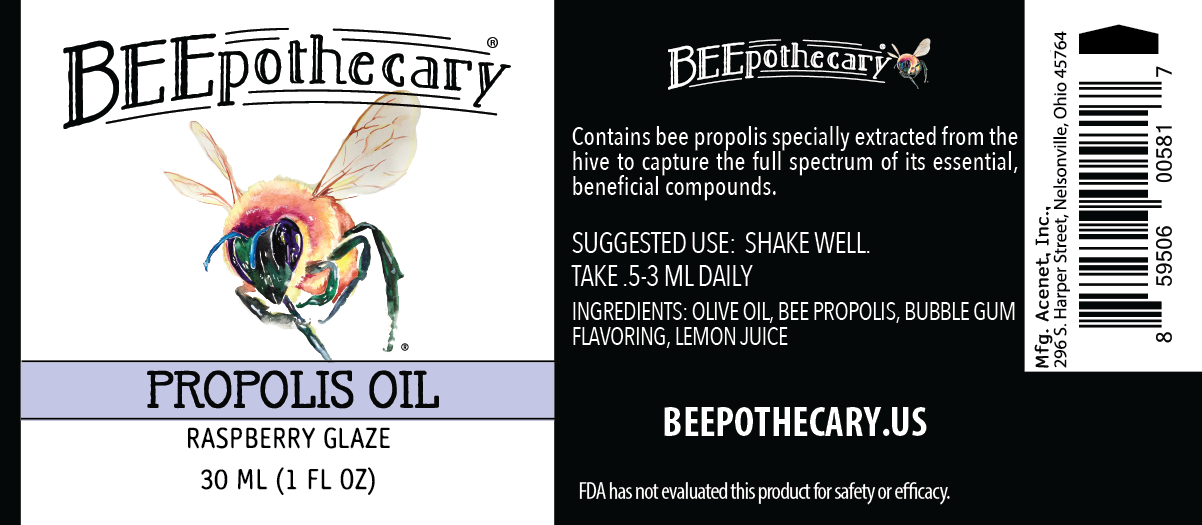 Product label for BEEpothecary Propolis Oil Raspberry Glaze