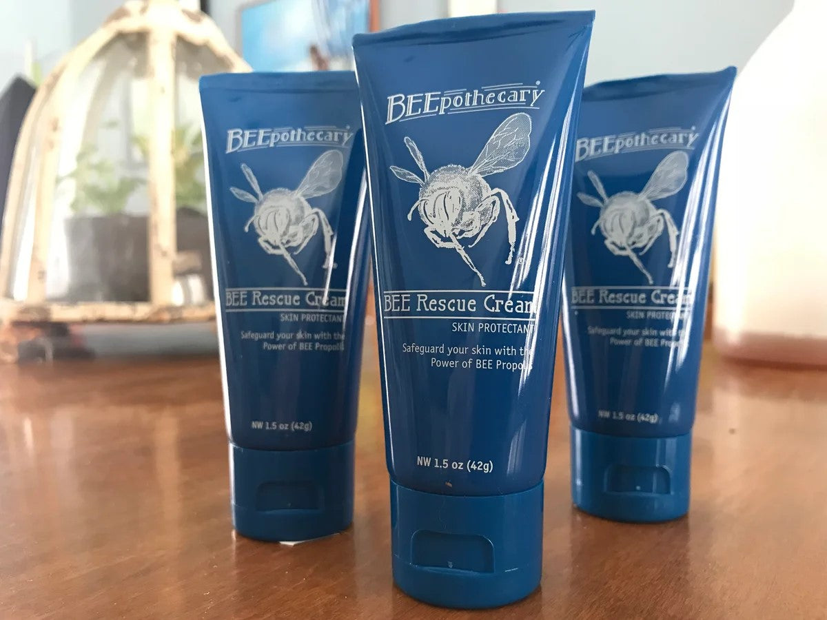 BEEpothecary BEE rescue cream honey bee cream in blue 1.5 oz squeeze tube