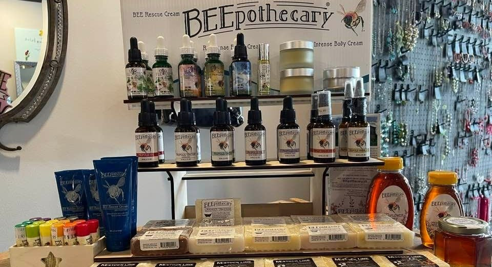 BEEpothecary bee product on display in a retail store.