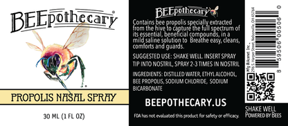 Product label for BEEpothecary Propolis Nasal Spray