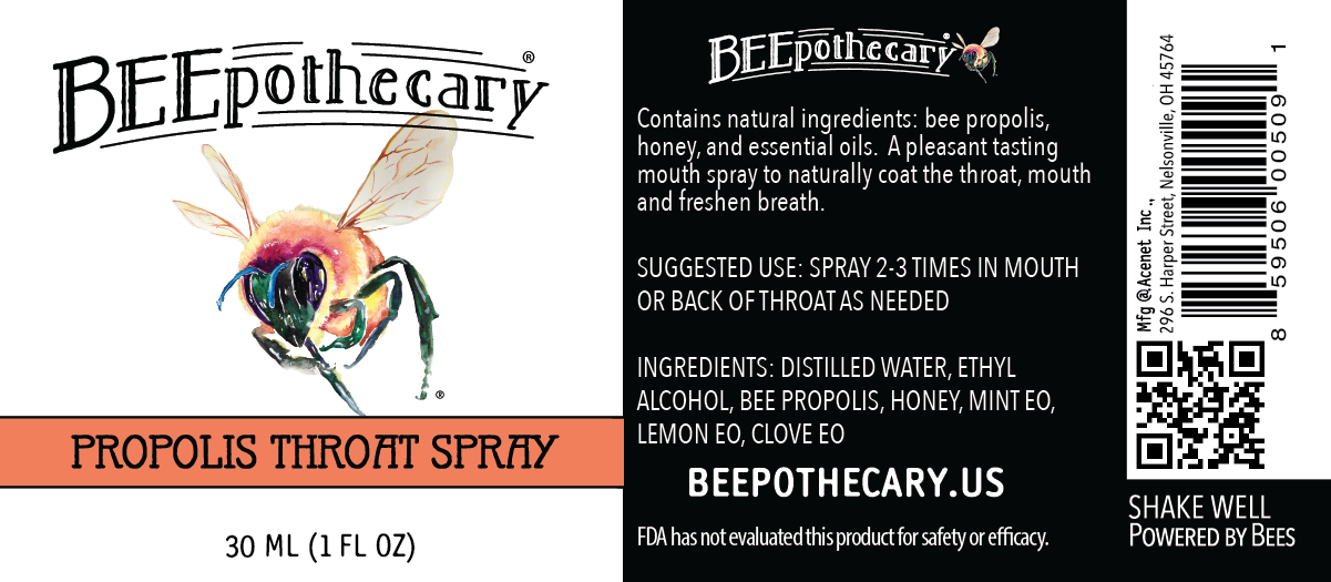 Product label for BEEpothecary Propolis Throat Spray
