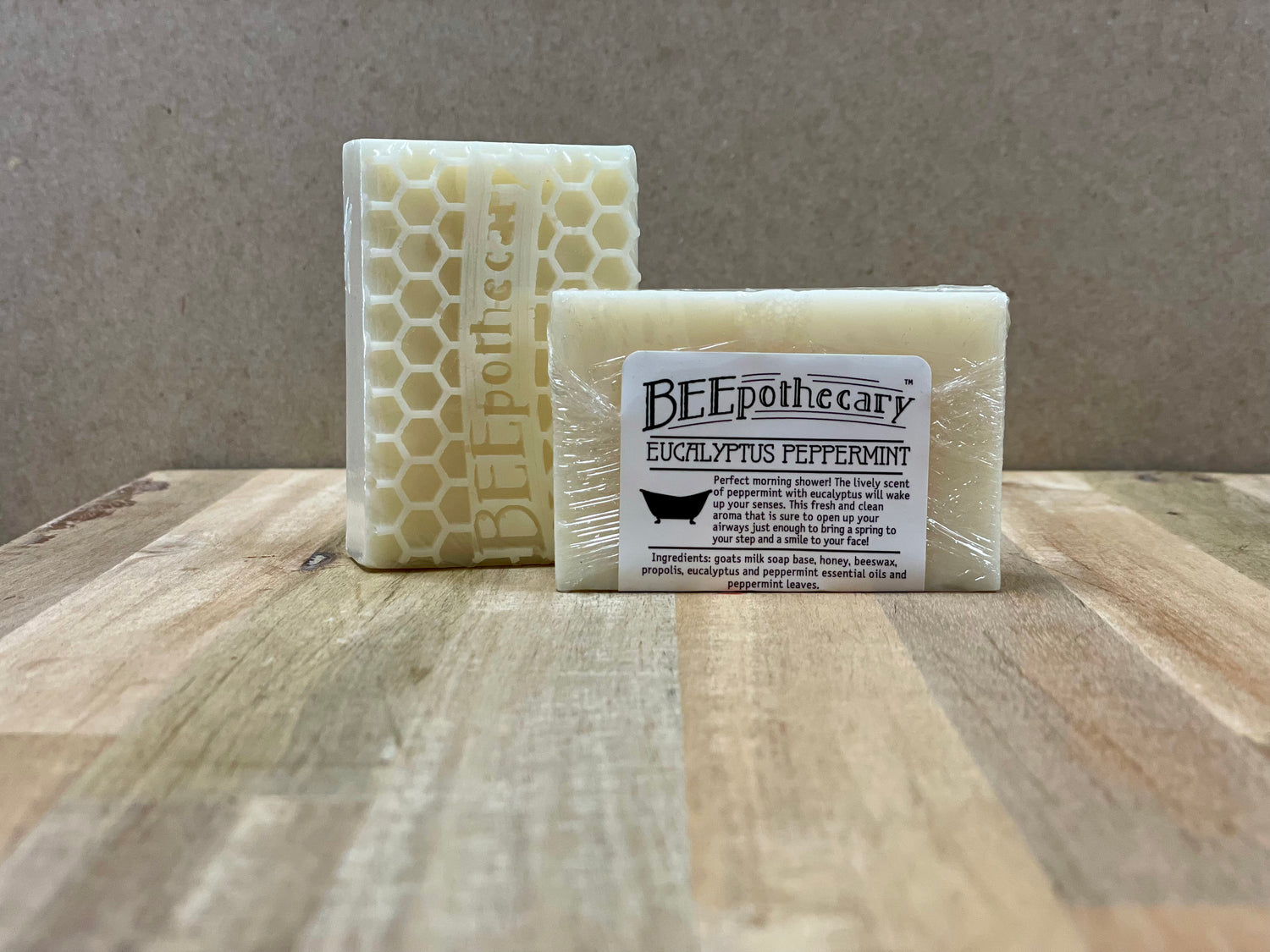 BEEpothecary Goat Milk Soap Eucalyptus Peppermint fragrance in packaging with white label