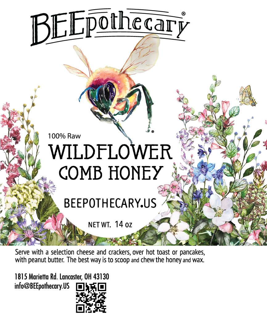 Product label for BEEpothecary Wildflower Honey Comb