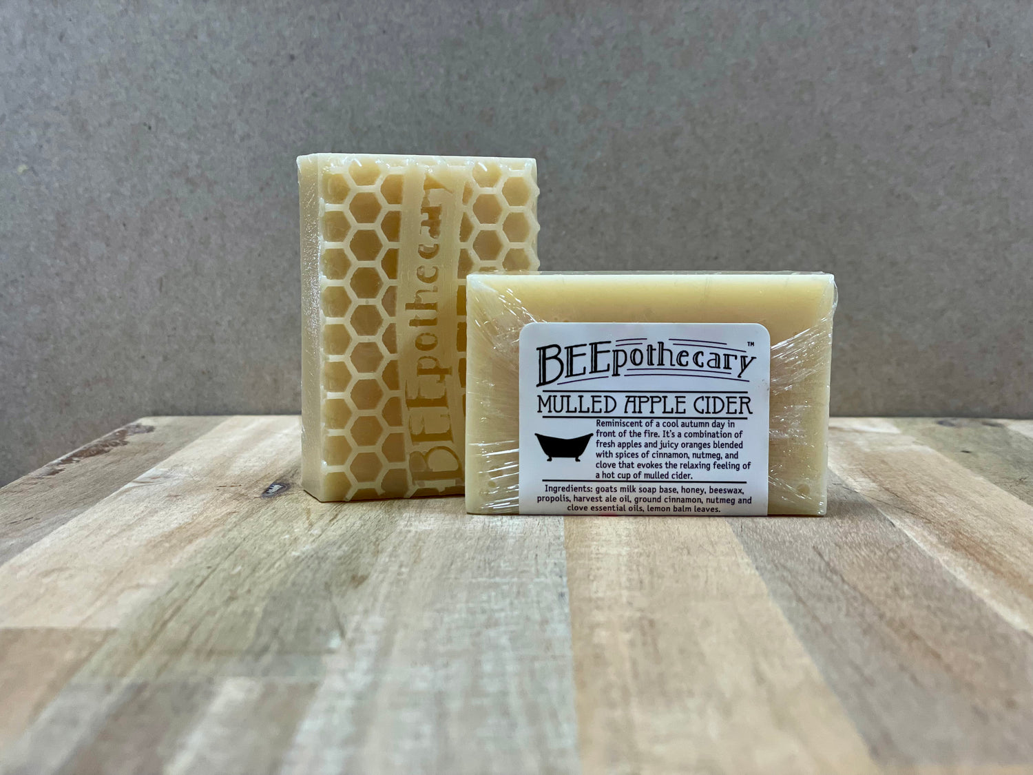 BEEpothecary Goat Milk Soap Mulled Apple Cider fragrance in packaging with white label