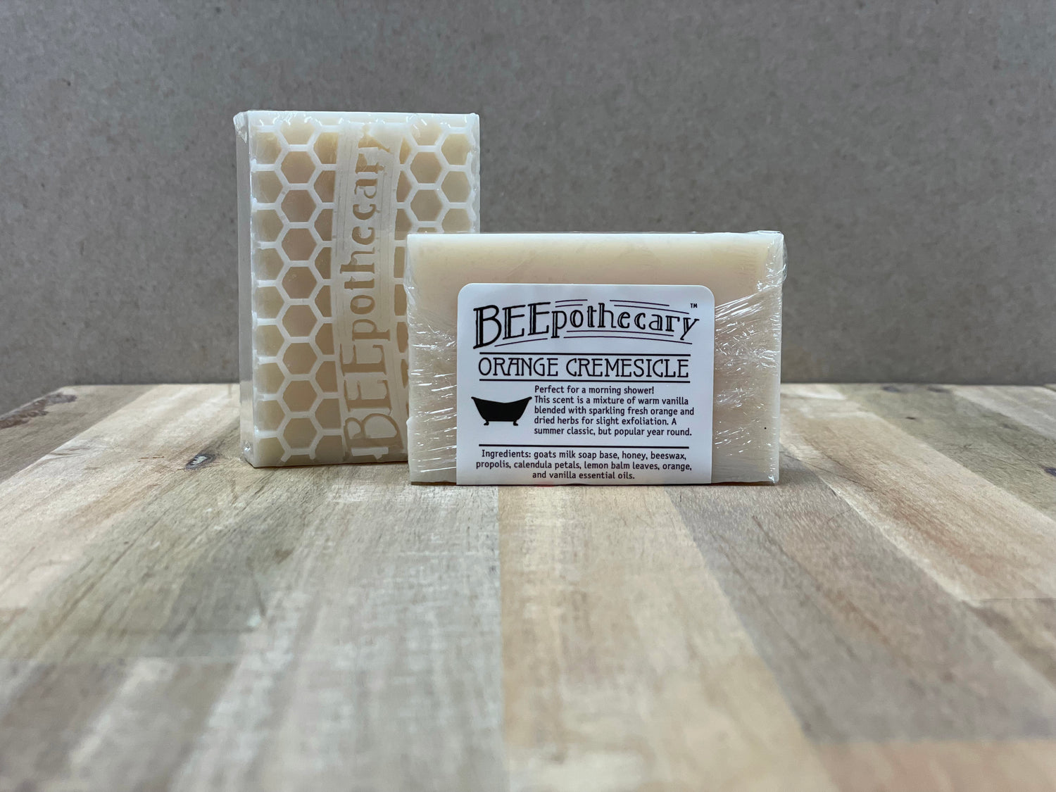 BEEpothecary Goat Milk Soap Orange Cremesicle fragrance in packaging with white label