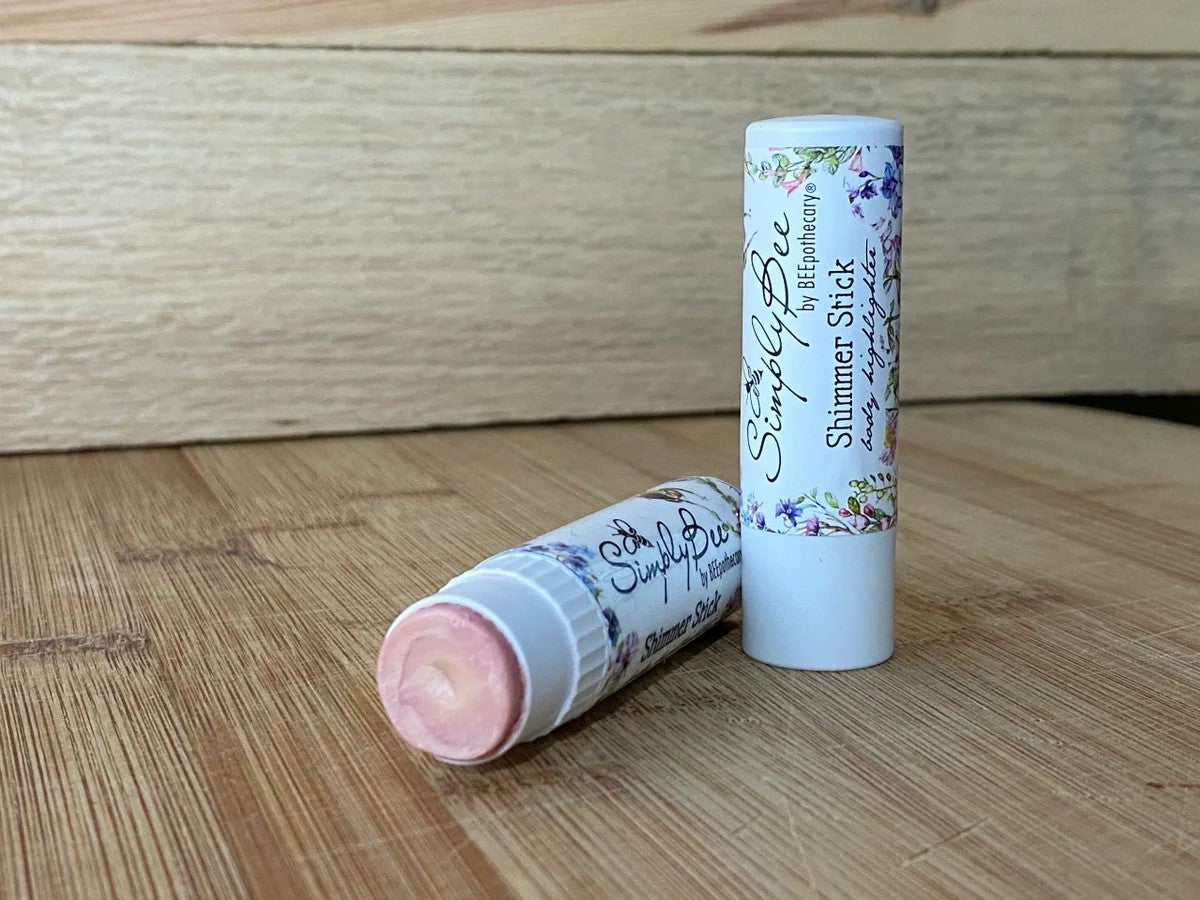 BEEpothecary Shimmer Stick with cap off showing gorgeous pink hue.